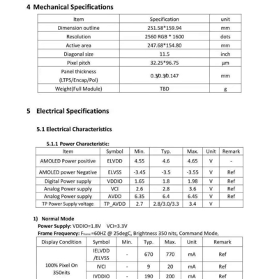 15.6 Inch AMOLED Display Module 3840*2160  Dots 600 C/d  EDP Interface  Driving IC RM98110