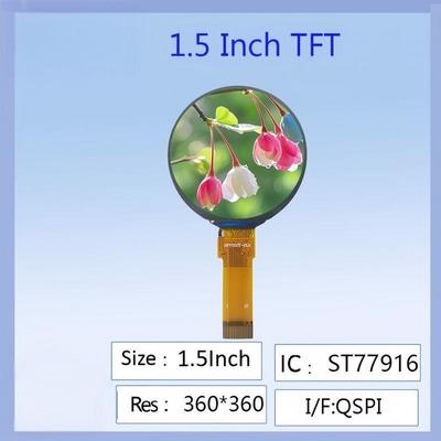 Màn hình LCD TFT màu tròn 1.5 inch, độ phân giải 360x360, IC Driver ST77916, độ nét cao, góc nhìn rộng, dùng cho thiết bị đeo thông minh/Dự án điện tử DIY/Bảng điều khiển thiết bị công nghiệp